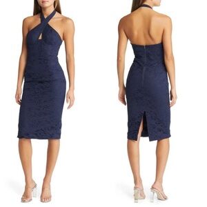 NWT Bardot Riviera Lace Halter Dress in Navy Blue Sz 8